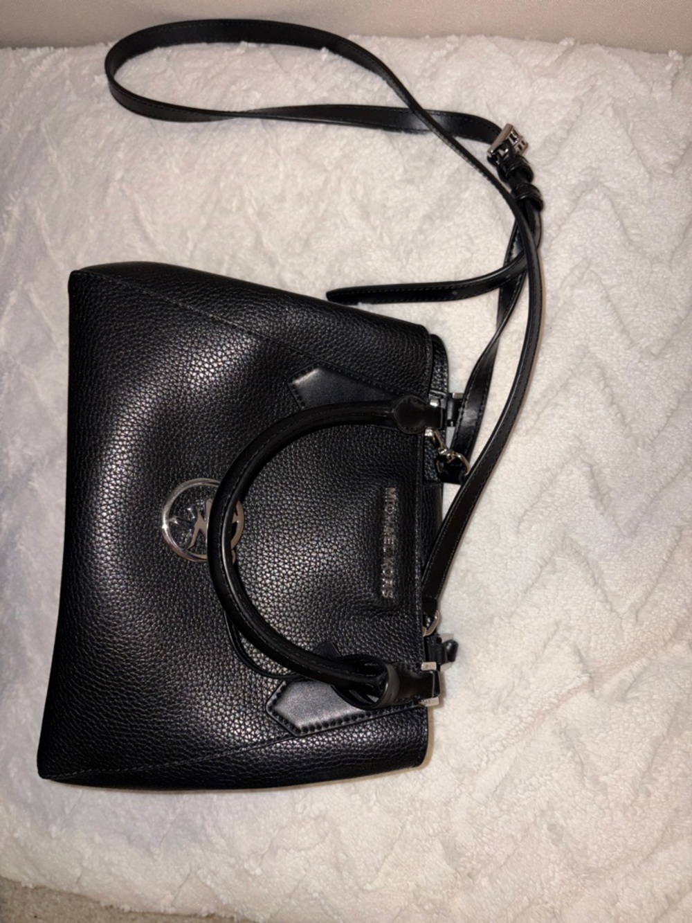 Michael Kors Black Pebbled Leather Satchel with Removable Strap
